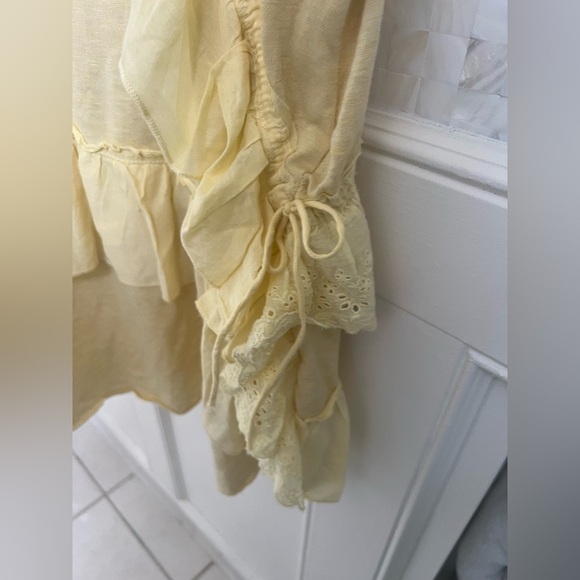 NWT new FREE PEOPLE Claire Tee medium reed yellow ruffle eyelet oversized - Picture 12 of 16